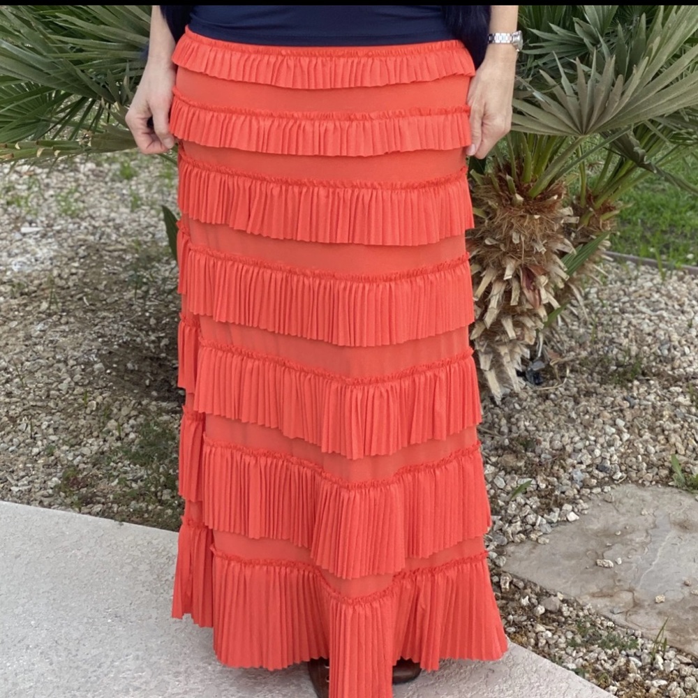 Shanna’s Threads Coral Modest Pleated Eleganza Skirt New Size XS